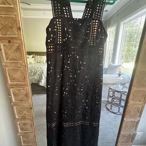 J. Crew Collection Black Eyelet Midi Dress with Floral Cutouts